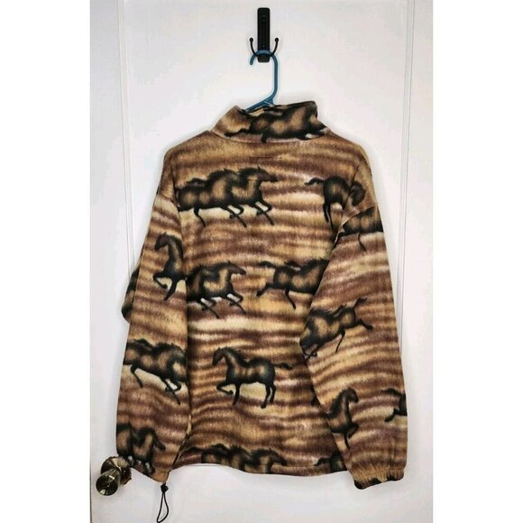 Big Chill Vtg Fleece Jacket Full Zip Size Large Running Horses Brown - Picture 2 of 4